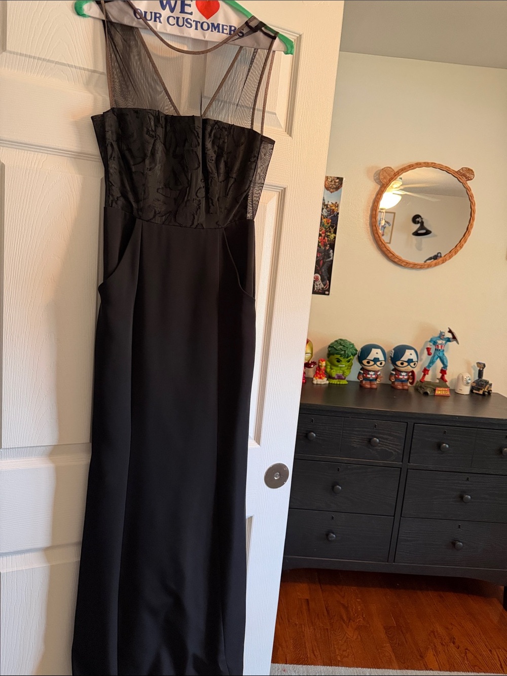 BCBGMaxAzria Black Mesh-Detail Maxi Dress